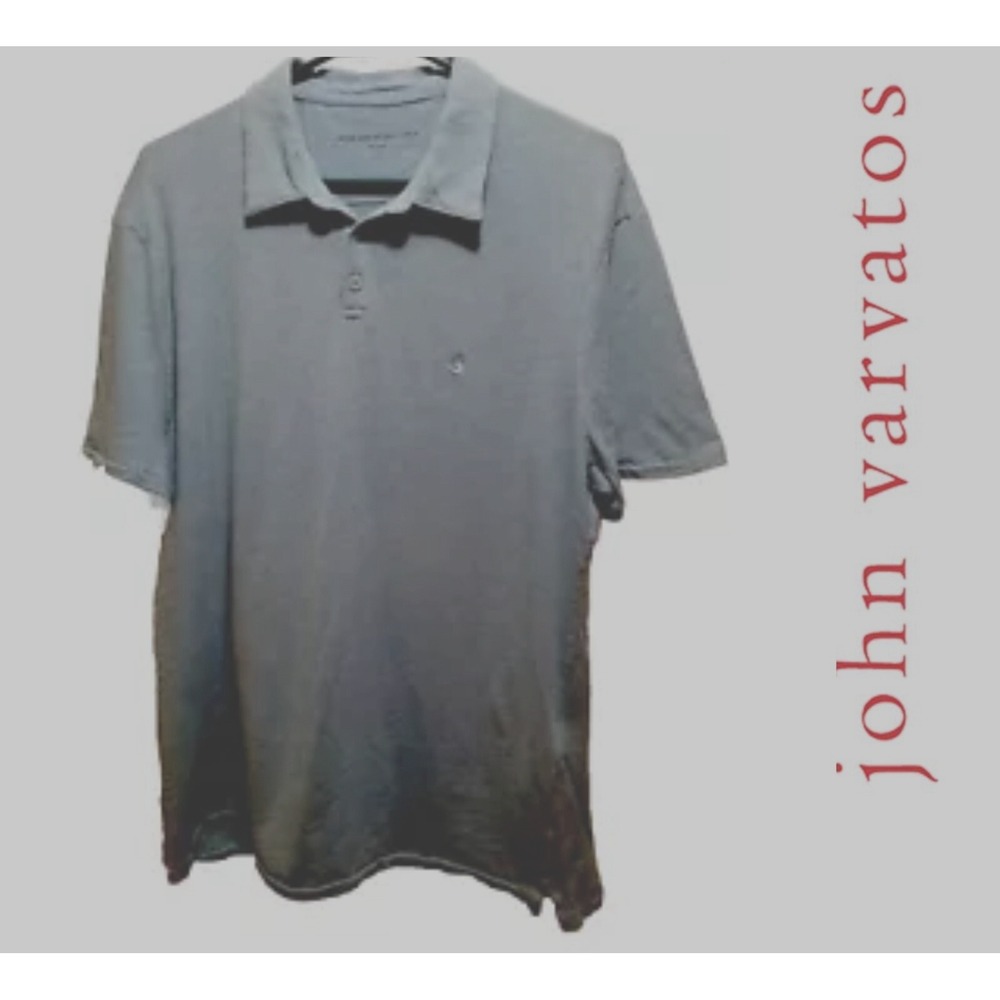 John Varvatos - Men's - Peace Sign - LARGE- Light Blue/Gray Short Sleeved Shirt